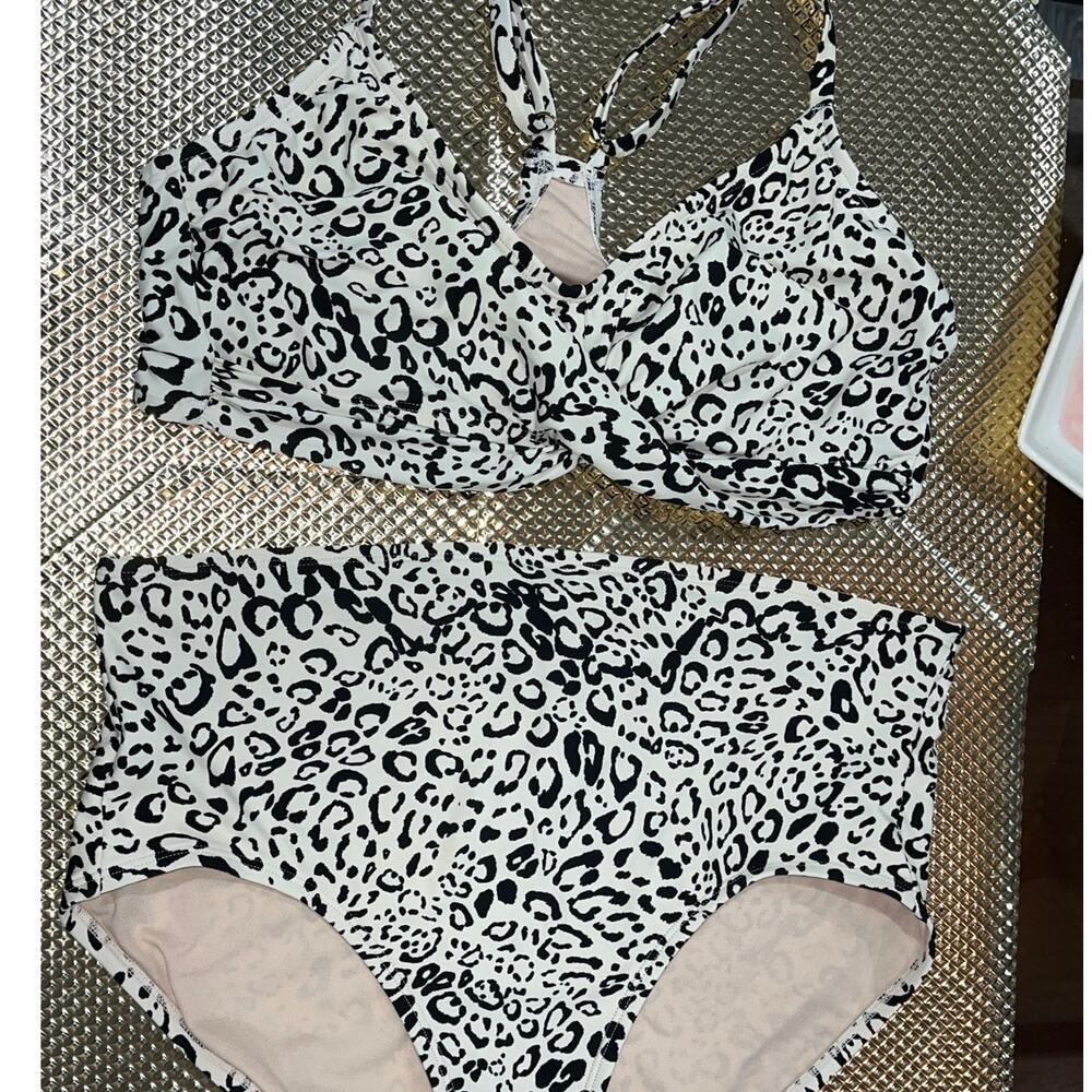 Kona Sol Leopard Bikini Set Size L High Waisted Black White Target Swim (283)